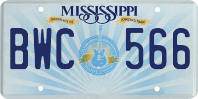 MS license plate BWC566