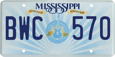 MS license plate BWC570