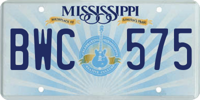 MS license plate BWC575