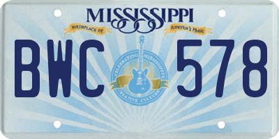MS license plate BWC578