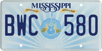 MS license plate BWC580