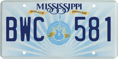 MS license plate BWC581