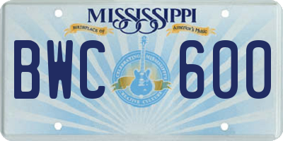 MS license plate BWC600