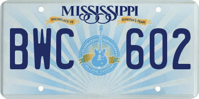 MS license plate BWC602