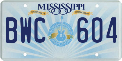MS license plate BWC604