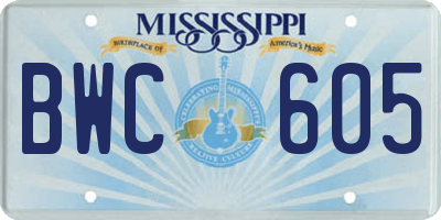 MS license plate BWC605