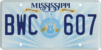 MS license plate BWC607