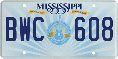 MS license plate BWC608