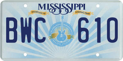 MS license plate BWC610