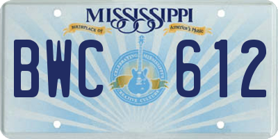 MS license plate BWC612