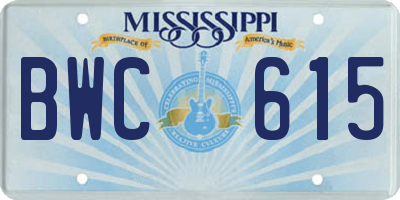MS license plate BWC615