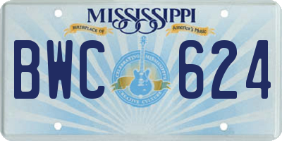 MS license plate BWC624