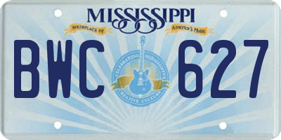MS license plate BWC627