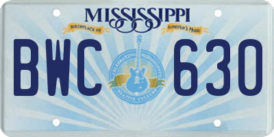 MS license plate BWC630