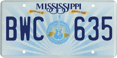 MS license plate BWC635