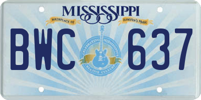 MS license plate BWC637