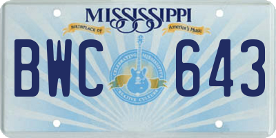 MS license plate BWC643