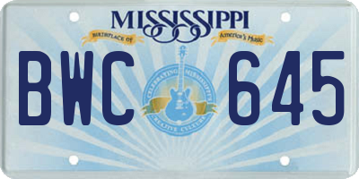 MS license plate BWC645