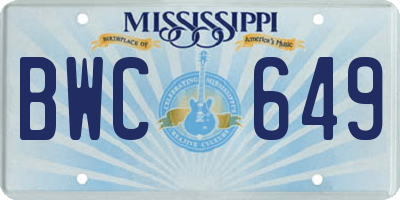 MS license plate BWC649