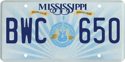 MS license plate BWC650