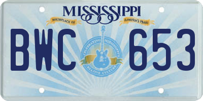 MS license plate BWC653
