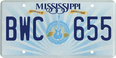 MS license plate BWC655