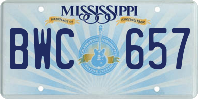 MS license plate BWC657