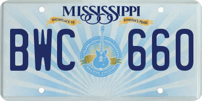 MS license plate BWC660