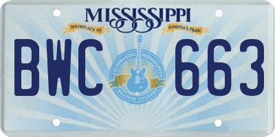 MS license plate BWC663