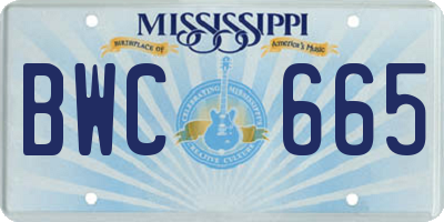 MS license plate BWC665