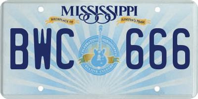 MS license plate BWC666