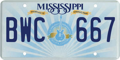 MS license plate BWC667