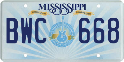 MS license plate BWC668