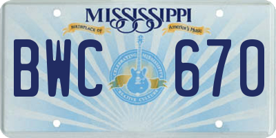 MS license plate BWC670