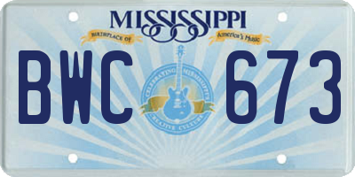 MS license plate BWC673