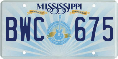MS license plate BWC675
