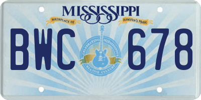 MS license plate BWC678