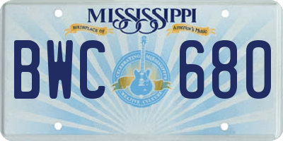 MS license plate BWC680
