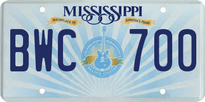 MS license plate BWC700