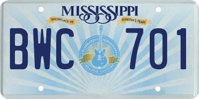 MS license plate BWC701