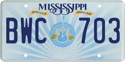 MS license plate BWC703