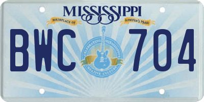 MS license plate BWC704