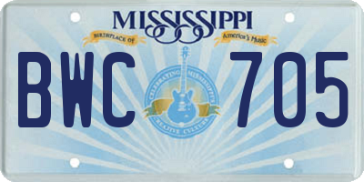 MS license plate BWC705