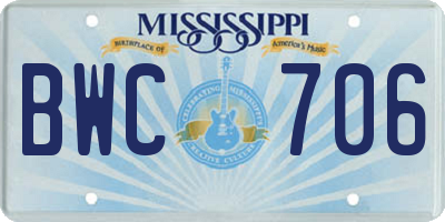 MS license plate BWC706