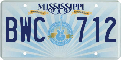 MS license plate BWC712
