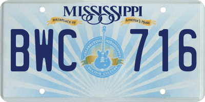 MS license plate BWC716