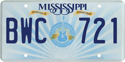MS license plate BWC721