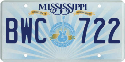 MS license plate BWC722