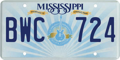 MS license plate BWC724