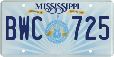 MS license plate BWC725